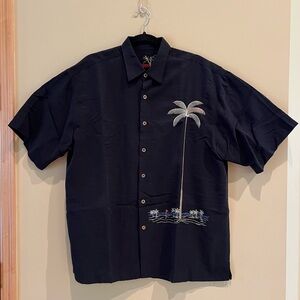 Bamboo Cay Black Shirt with Palm Tree Embroidery